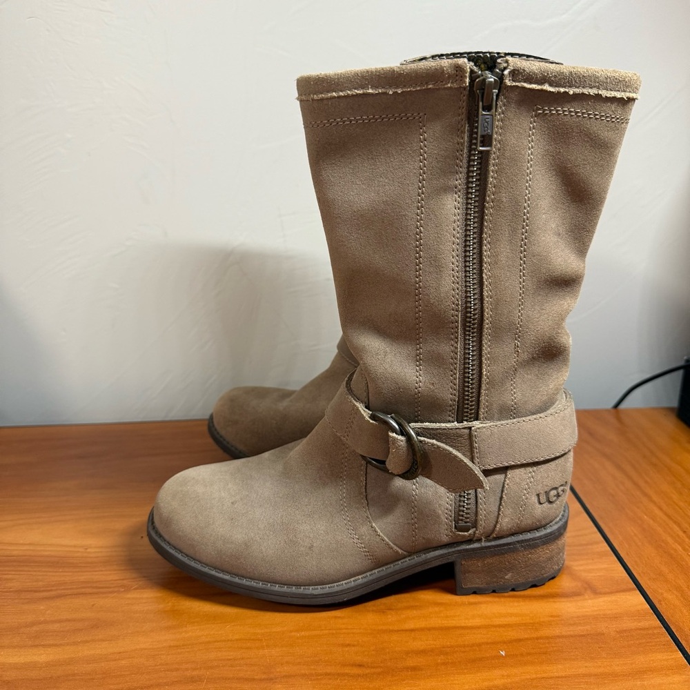 UGG Australia Silva Fawn Suede Taupe Tan Side Zip Mid-Height‎ Boot Moto Fall 6